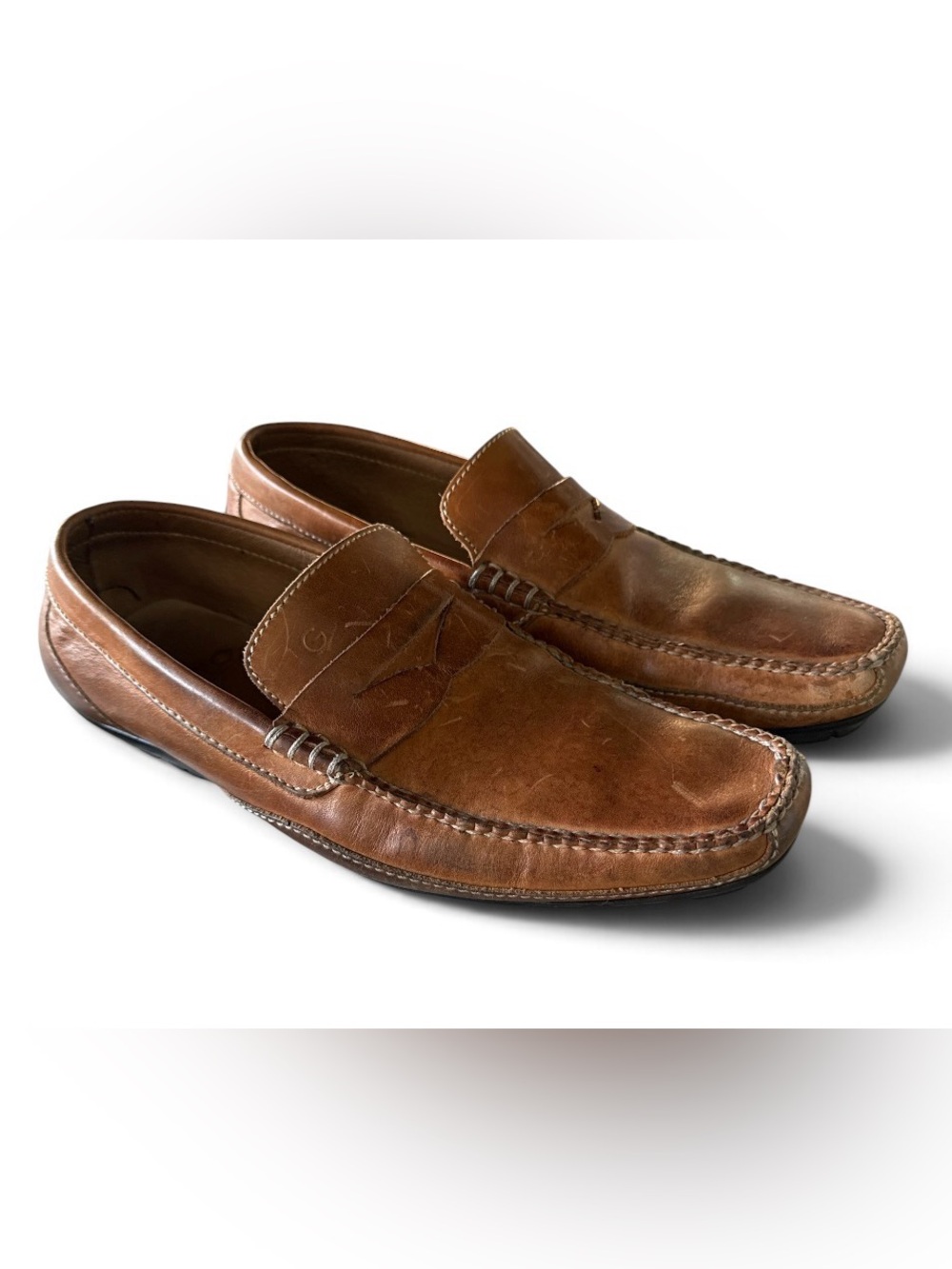 Men's Tan Leather Slip-On Penny Loafers - Casual Dress Loafers